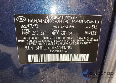 2021 Hyundai Sonata Sel z USA, uszkodzony, nr VIN 5NPEL4JA5MH070811